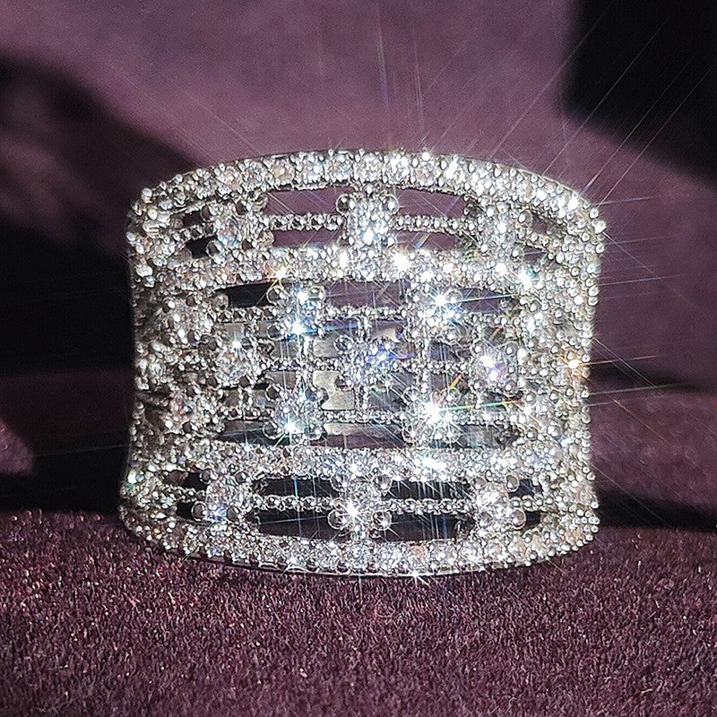 Classy Geometric Pave Wide Ring