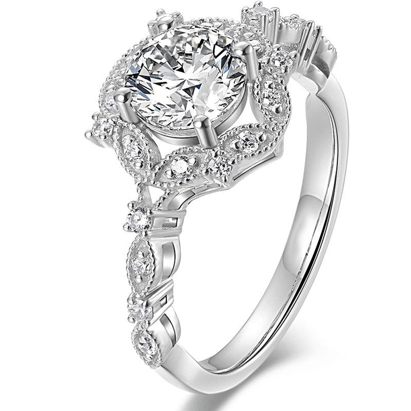 Romantic Floral Halo Solitaire Ring