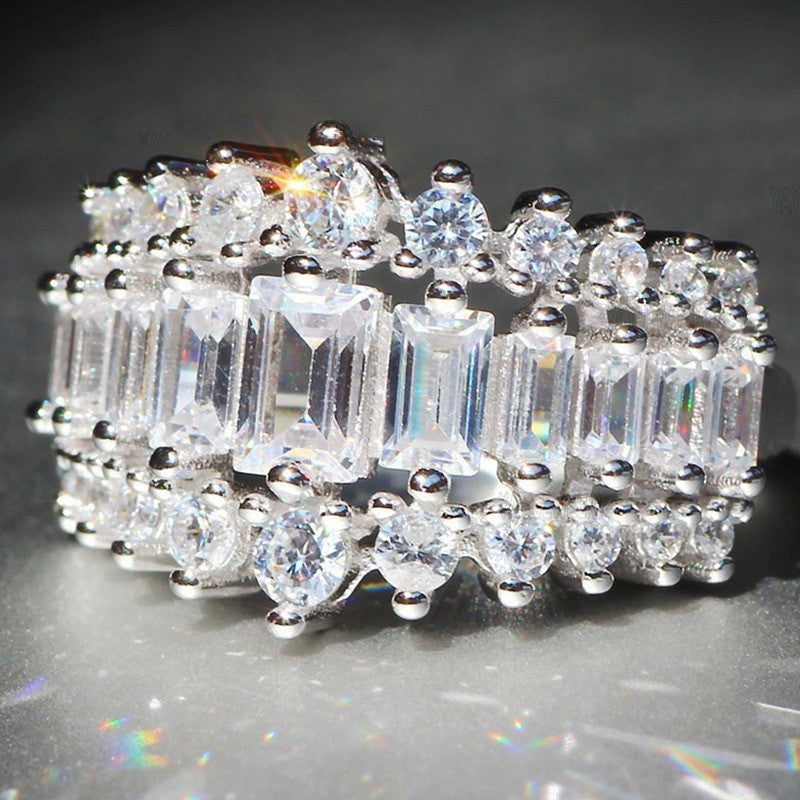 Classy Geometric Baguette Zircon Wide Ring