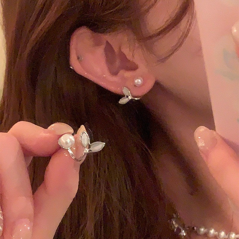 Dainty Faux Pearl Fishtail Ear Jacket Earrings