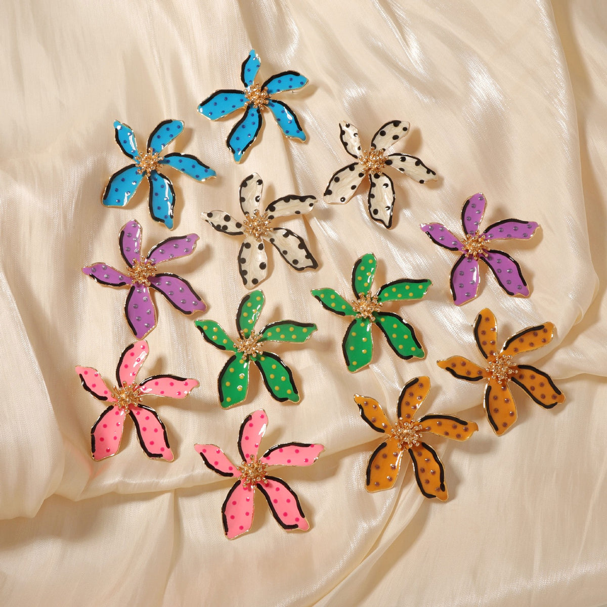 Classy Multicolor Polka Dot Flower Stud Earrings