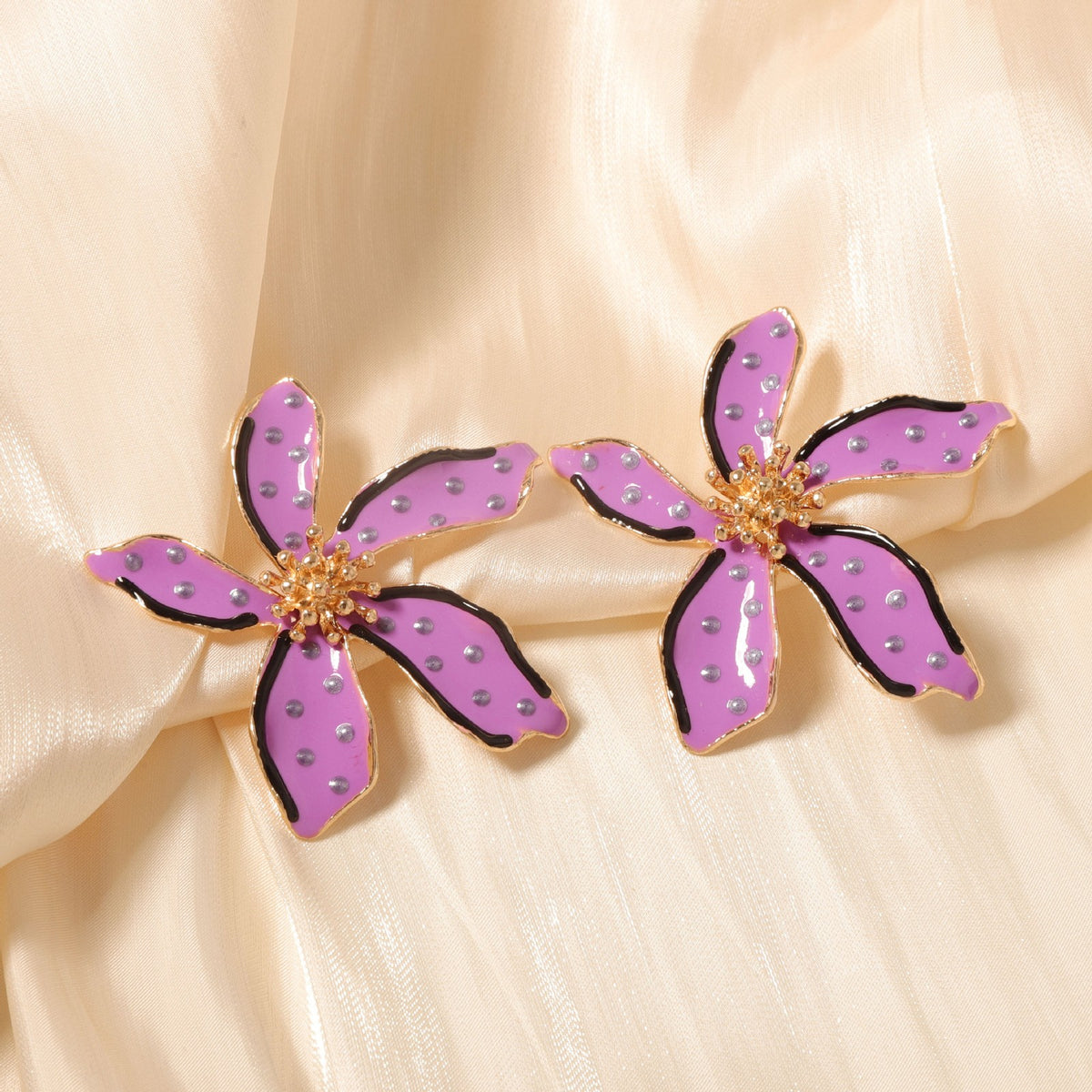 Classy Multicolor Polka Dot Flower Stud Earrings