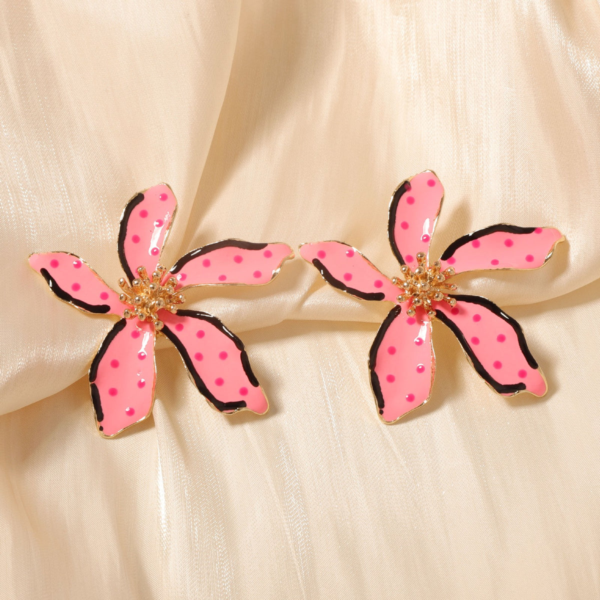 Classy Multicolor Polka Dot Flower Stud Earrings
