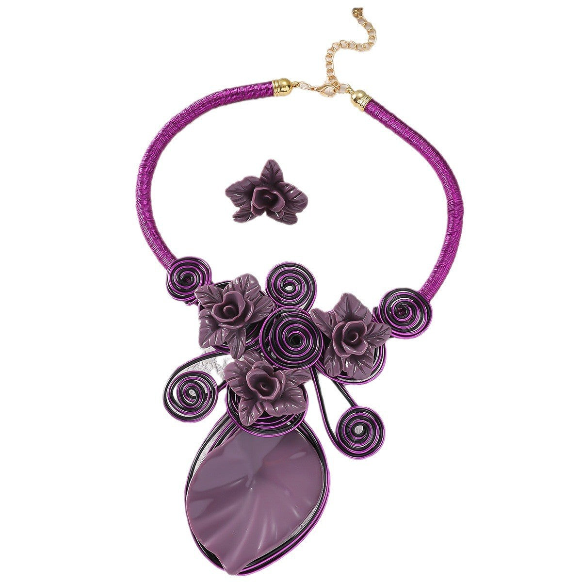 Boho Resin Floral Collar Necklace & Earring Set