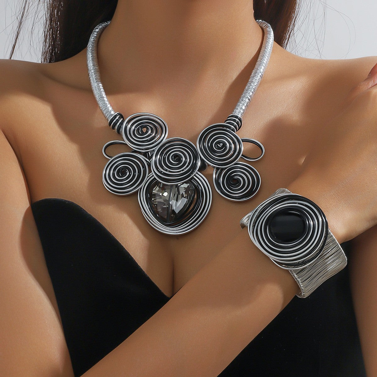 Boho Geometric Glass Necklace Bracelet Set