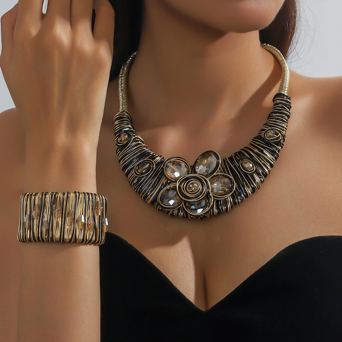 Boho Geometric Glass Necklace Bracelet Set