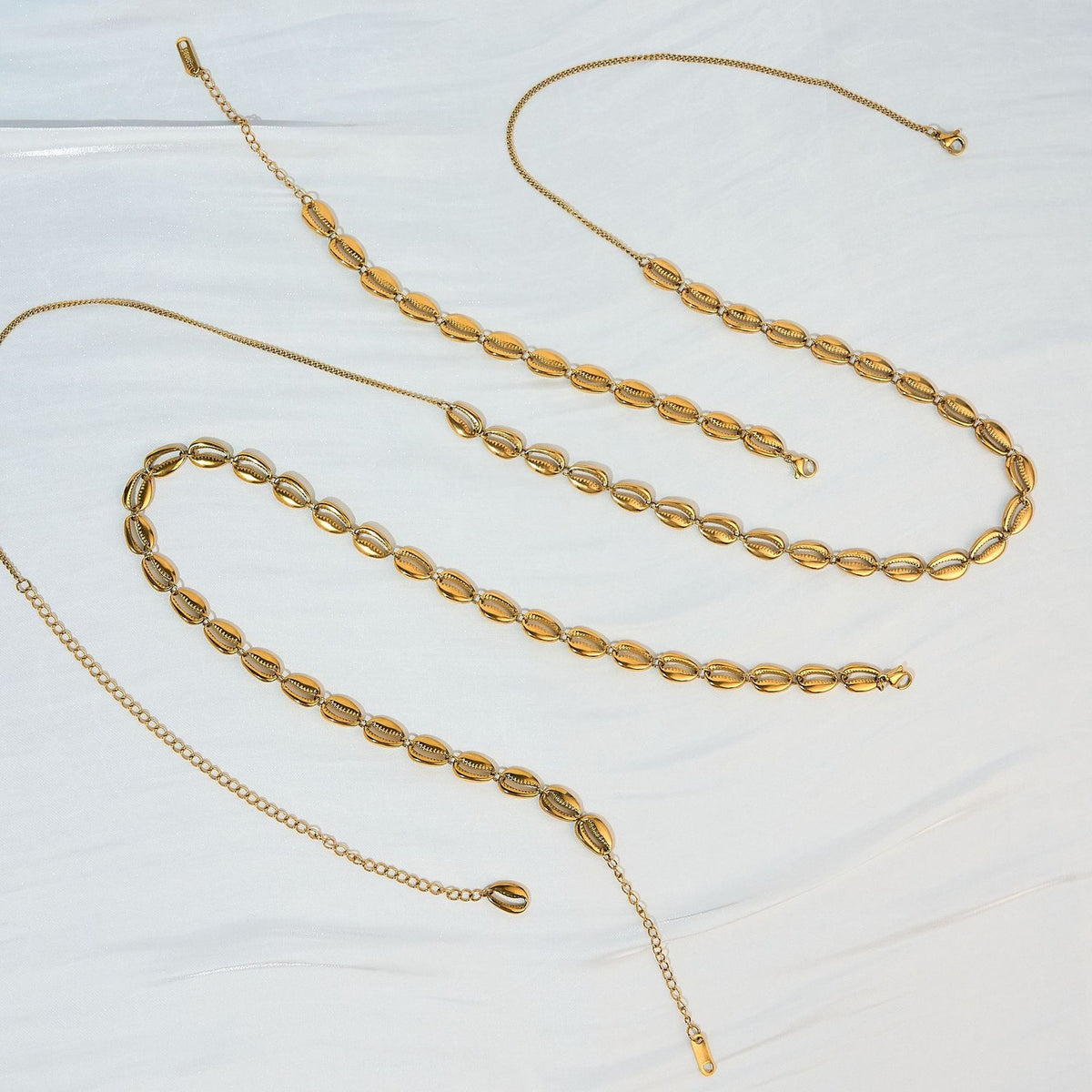 4pc Boho Cowrie Shell Necklace Bracelet Anklet Waist Chain Set