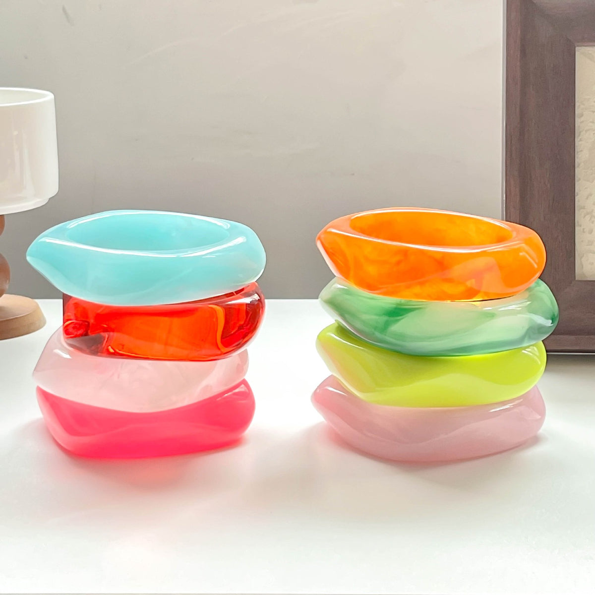Classy Marbled Geometric Resin Bangle Set