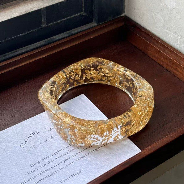 Classy Marbled Geometric Resin Bangle Set