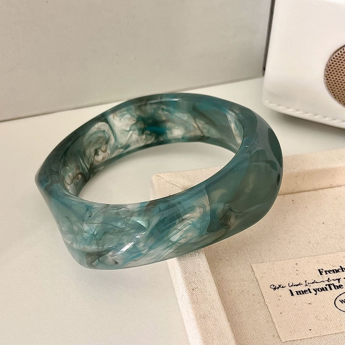 Classy Marbled Geometric Resin Bangle Set