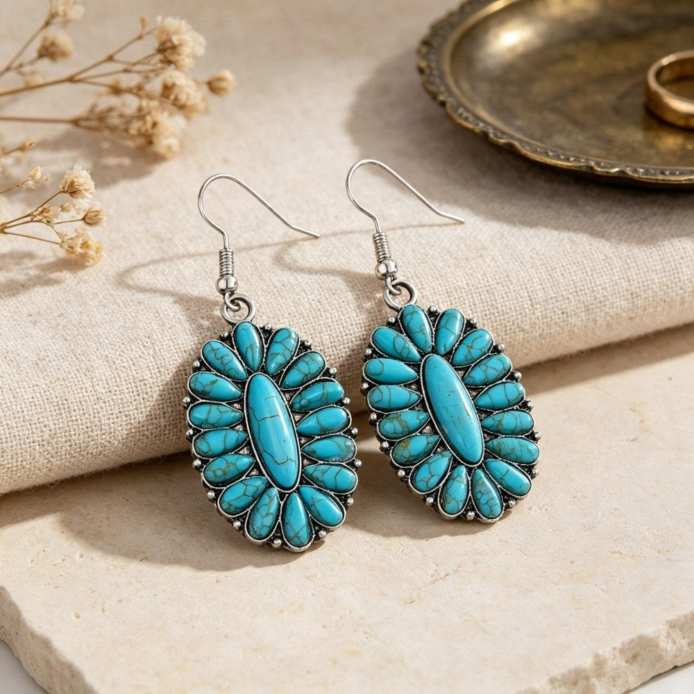 Boho Turquoise Oval Cluster Necklace