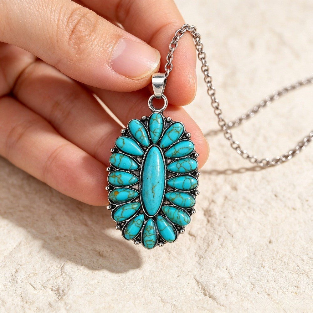 Boho Turquoise Oval Cluster Necklace