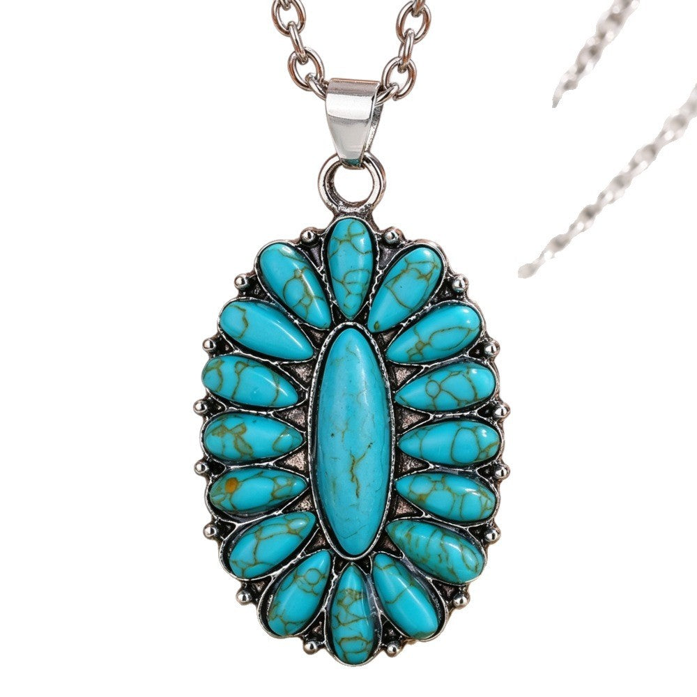 Boho Turquoise Oval Cluster Necklace