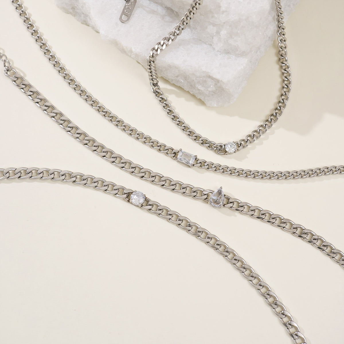Dainty CZ Curb Chain Bracelet Anklet Set