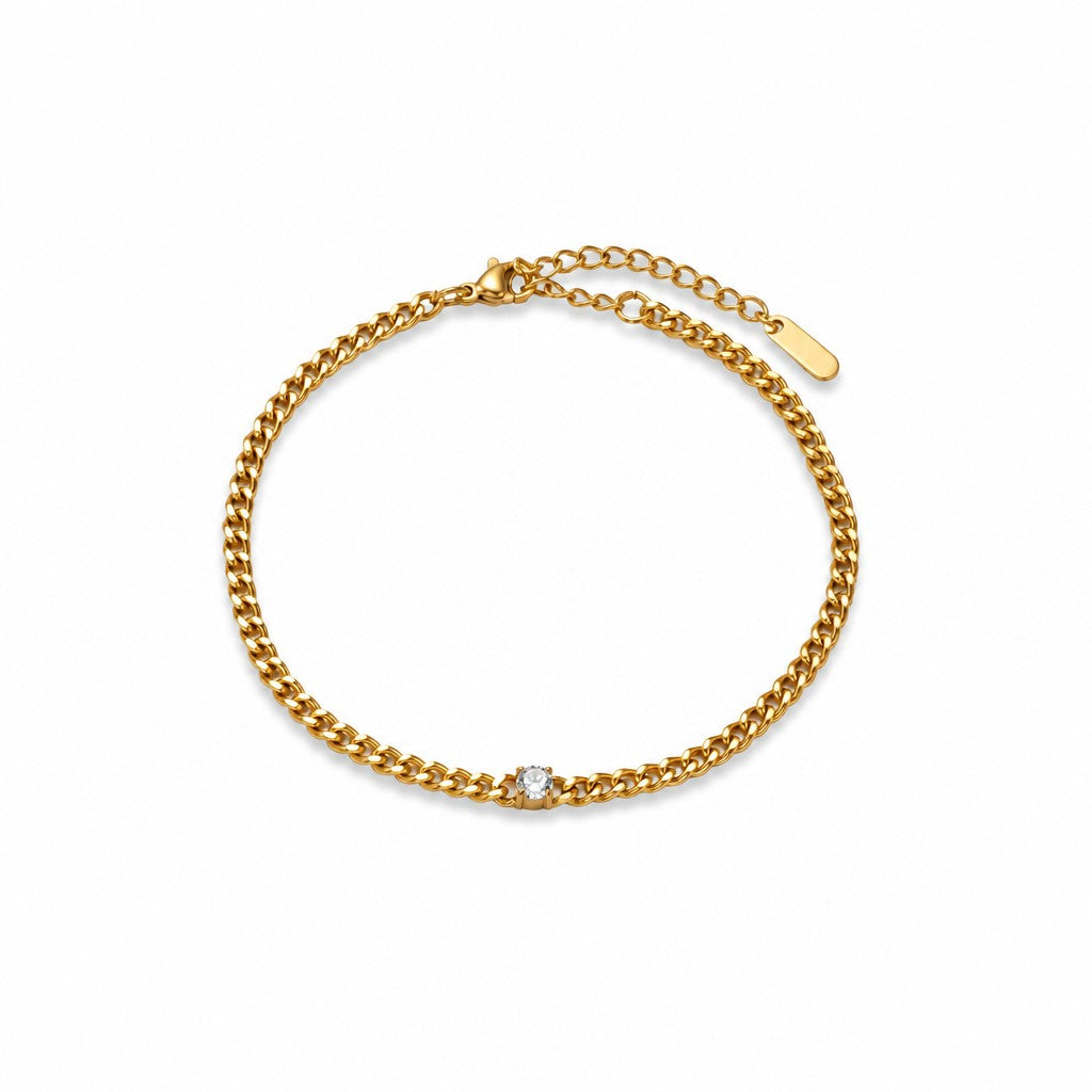 Dainty CZ Curb Chain Bracelet Anklet Set