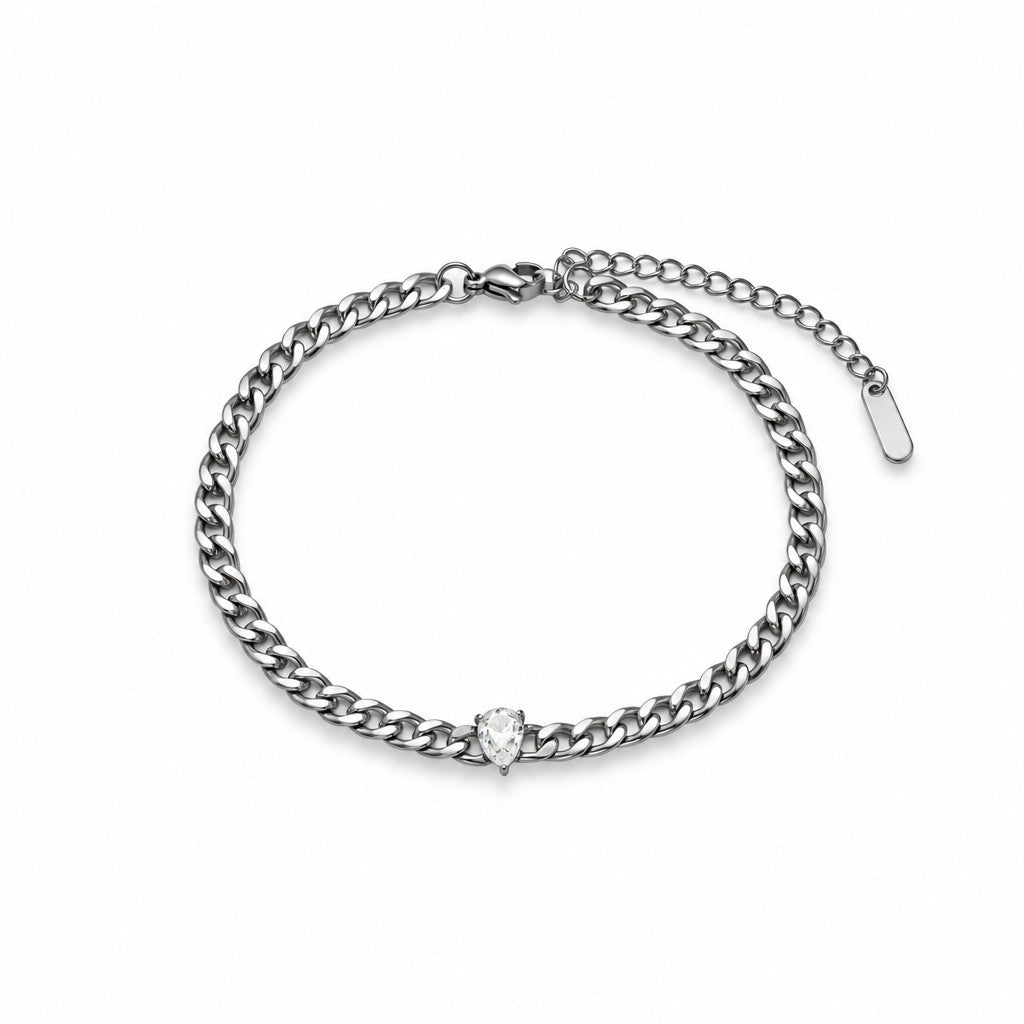 Dainty CZ Curb Chain Bracelet Anklet Set