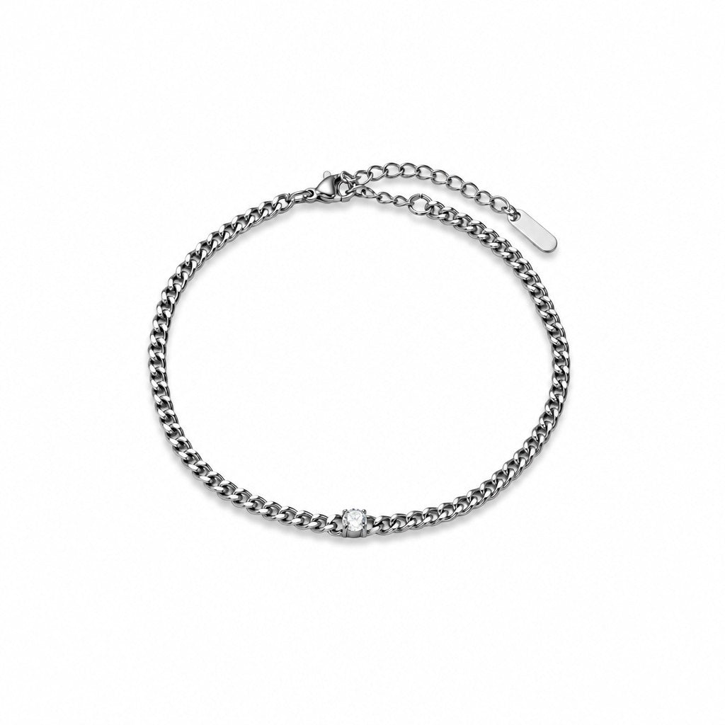Dainty CZ Curb Chain Bracelet Anklet Set