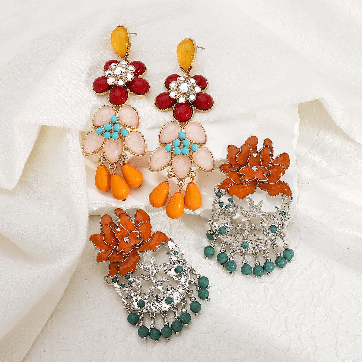 Boho Multi-Color Floral Acrylic Drop Earrings