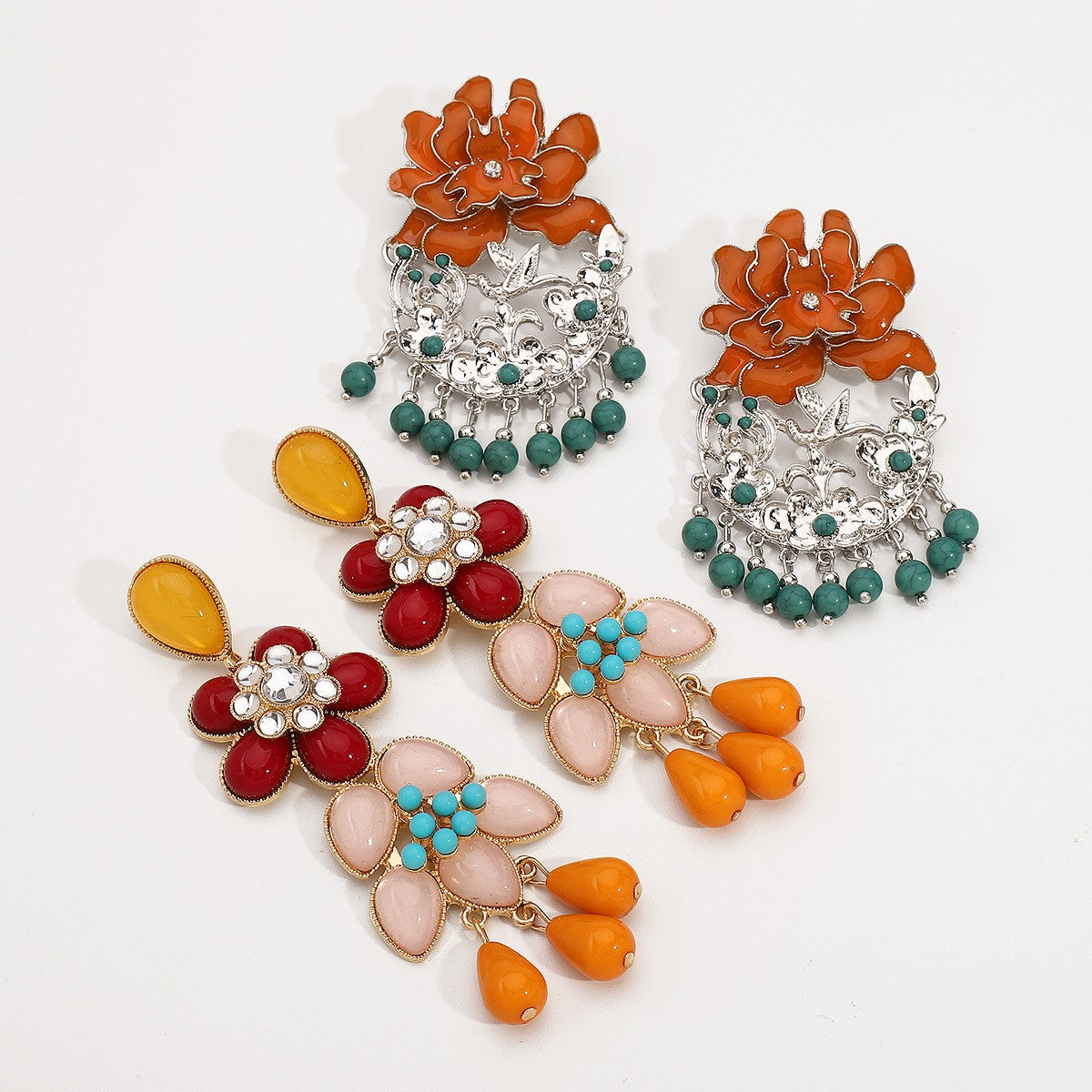 Boho Multi-Color Floral Acrylic Drop Earrings