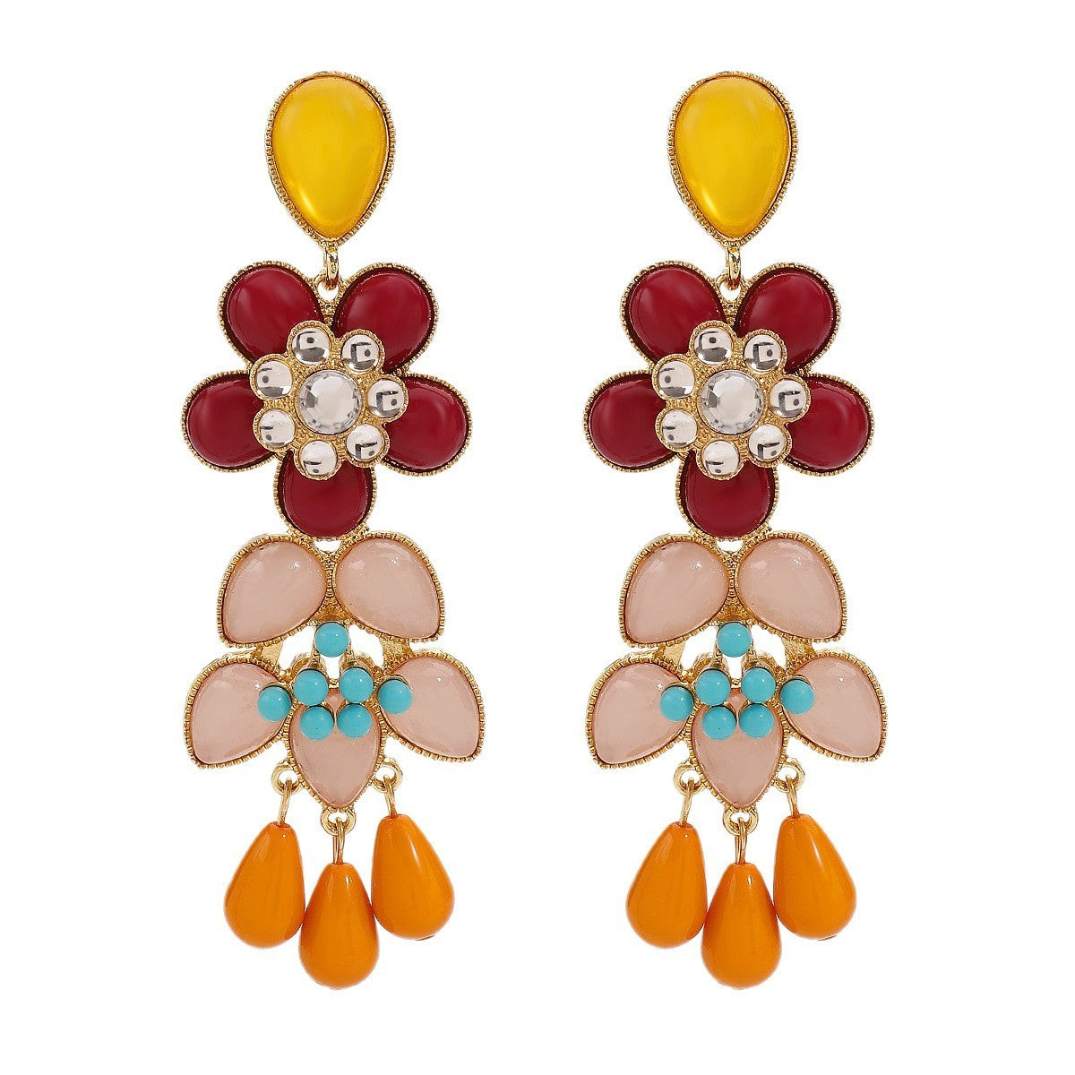 Boho Multi-Color Floral Acrylic Drop Earrings