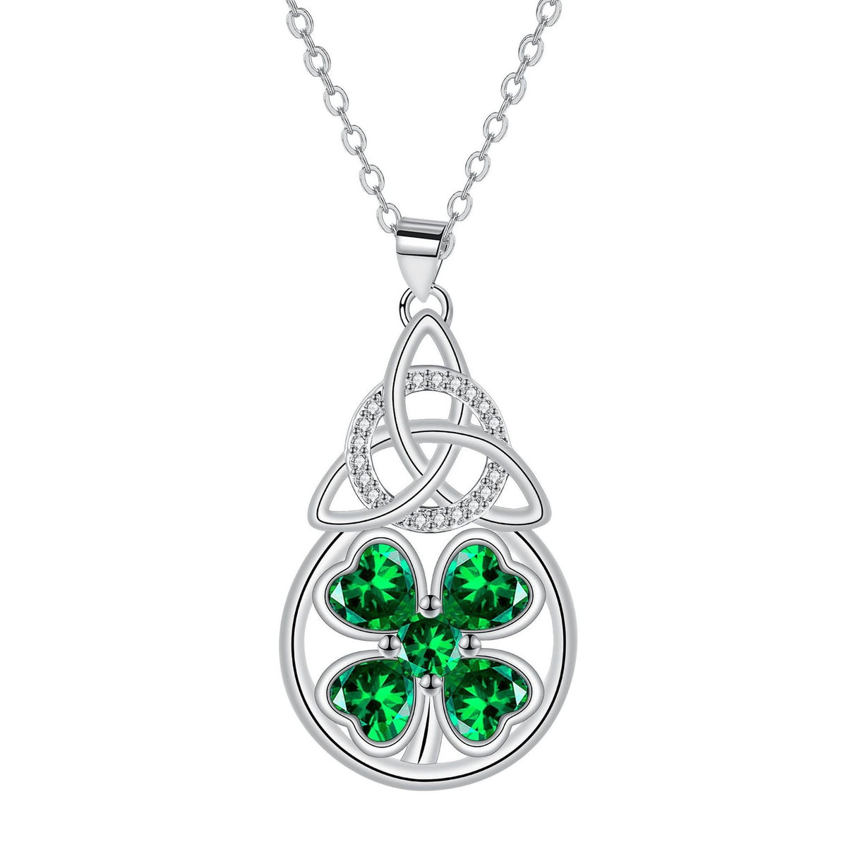 Elegant Emerald Clover Celtic Knot Necklace