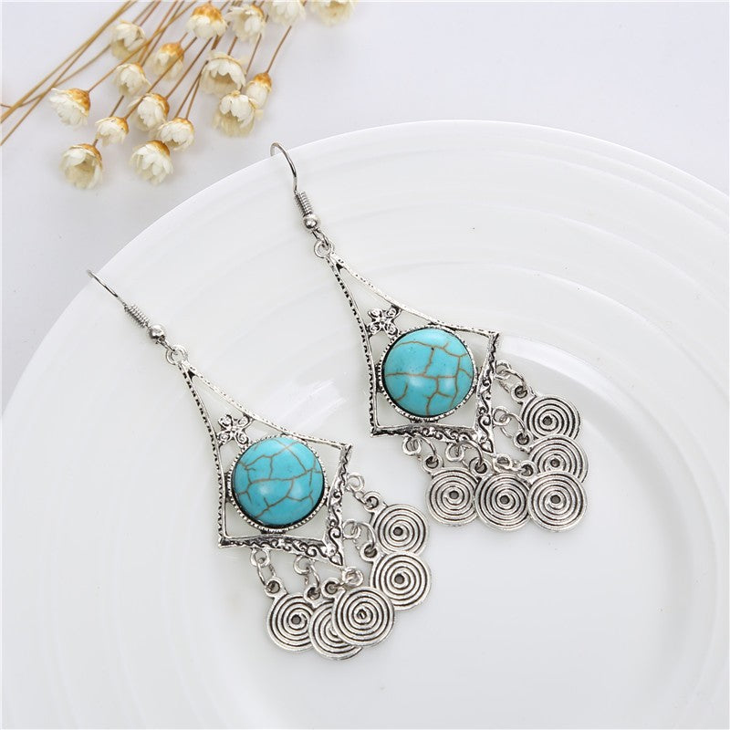 Boho Turquoise Geometric Spiral Dangle Earrings