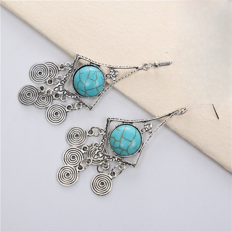 Boho Turquoise Geometric Spiral Dangle Earrings