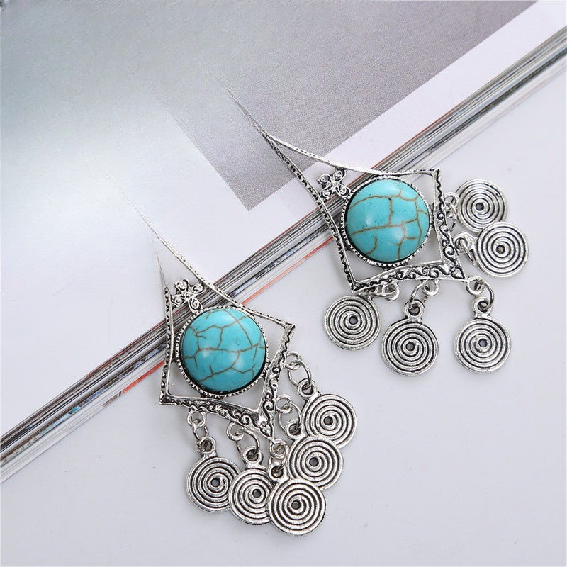 Boho Turquoise Geometric Spiral Dangle Earrings