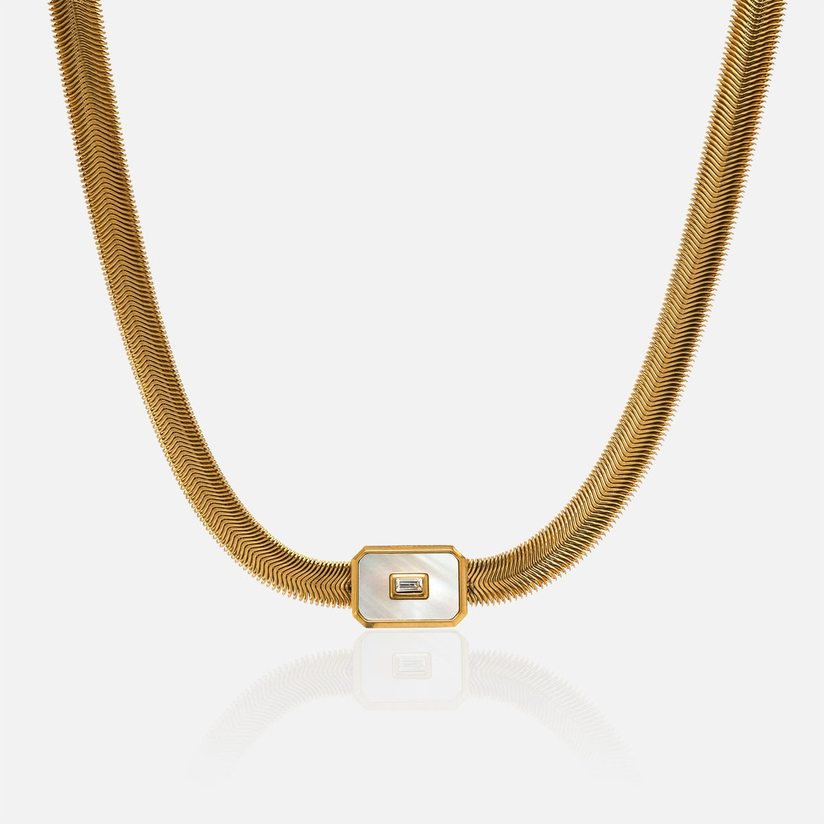 Classy Square Tag Snake Chain Necklace & Bracelet Set