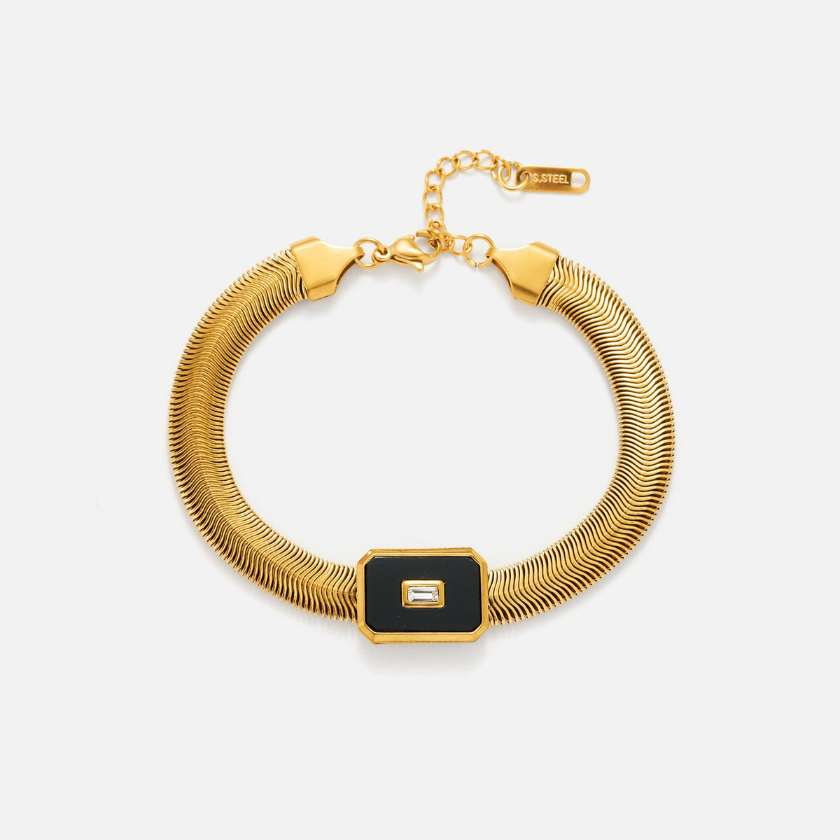 Classy Square Tag Snake Chain Necklace & Bracelet Set