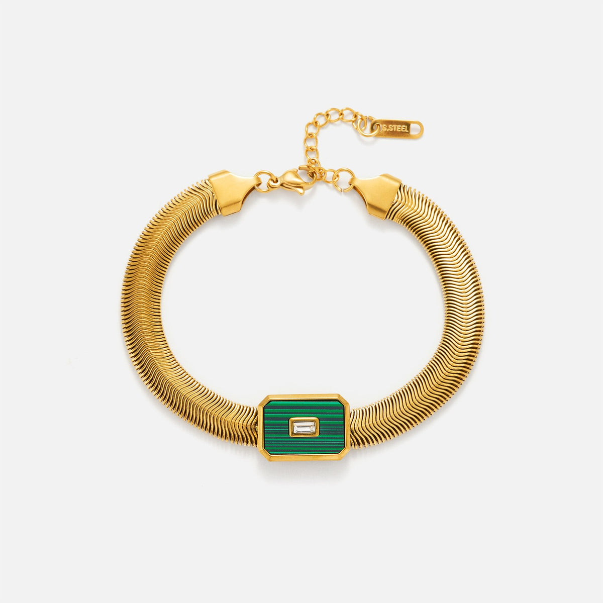 Classy Square Tag Snake Chain Necklace & Bracelet Set