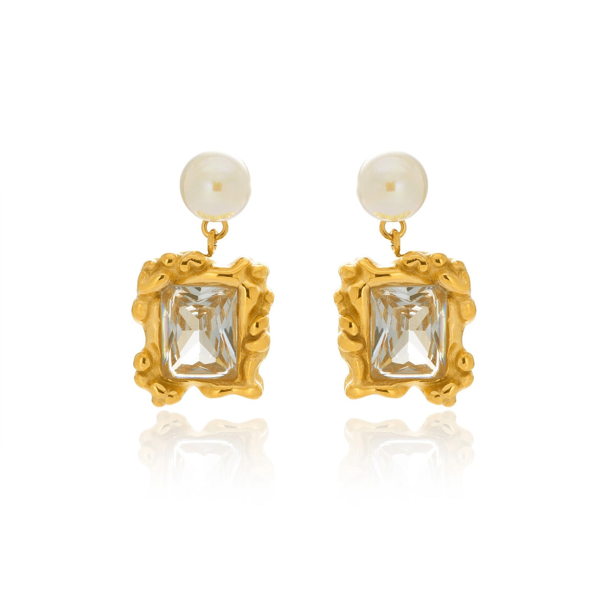 18k Classy Green Gemstone Pearl Drop Earrings
