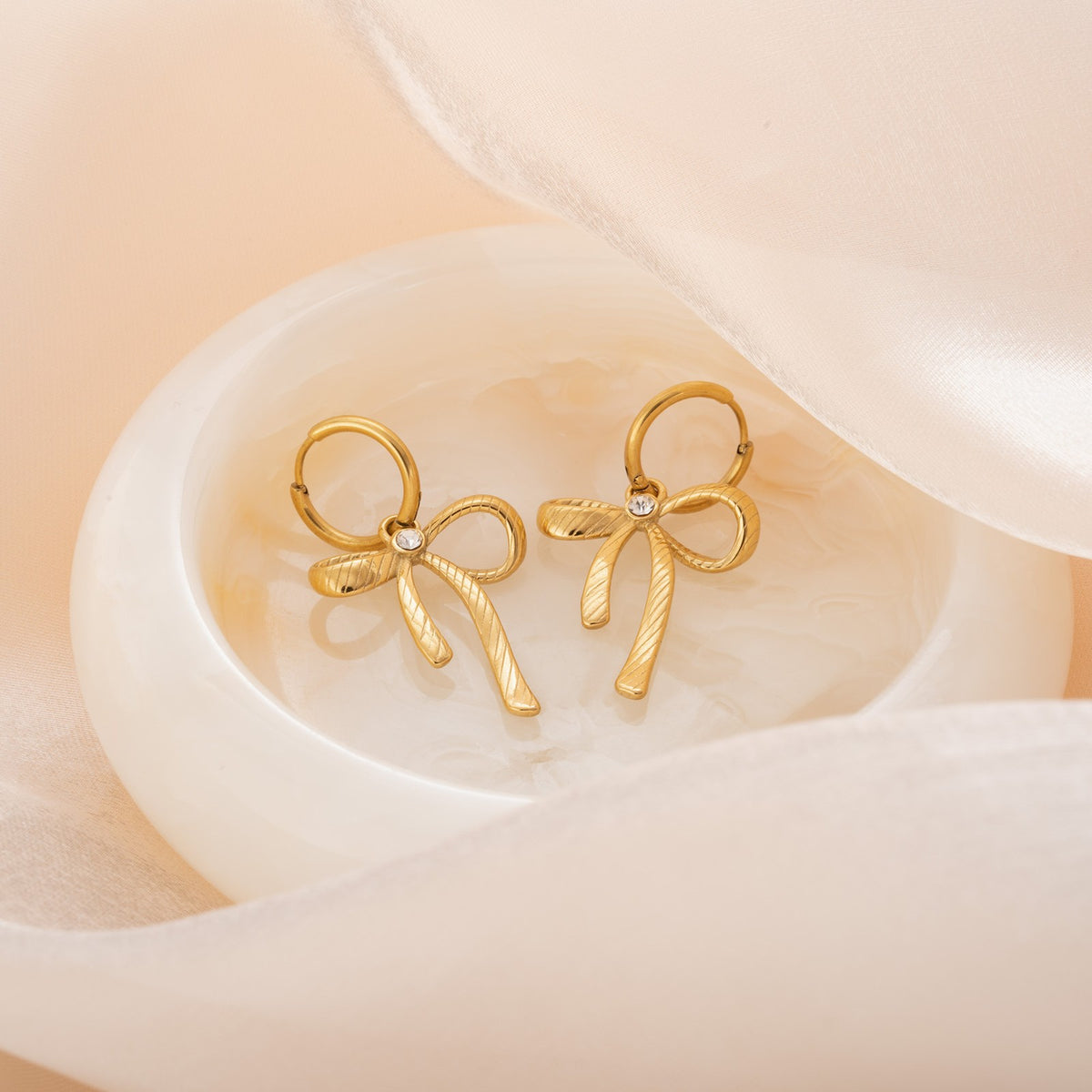 18k Dainty Twisted Bow Drop Earrings