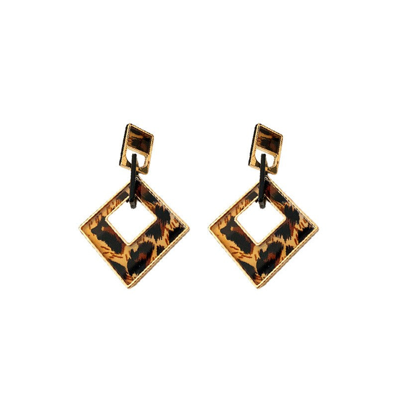 Classy Leopard Geometric Square Earrings