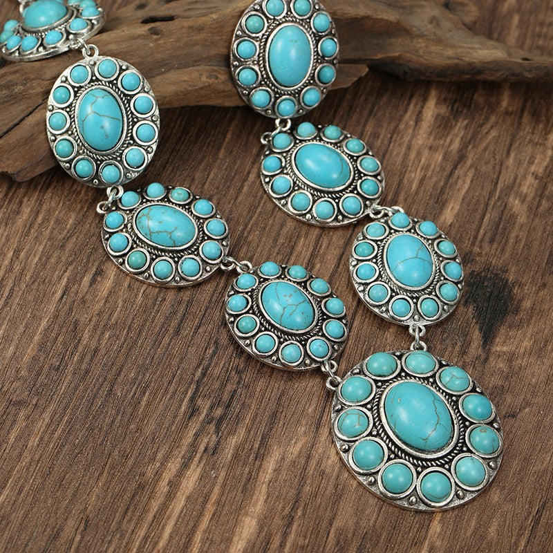 Vintage Inspired Faux Turquoise Oval Statement Necklace