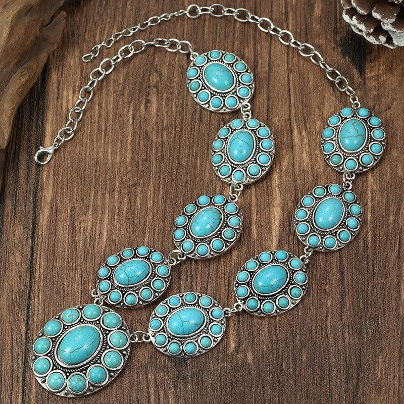 Vintage Inspired Faux Turquoise Oval Statement Necklace
