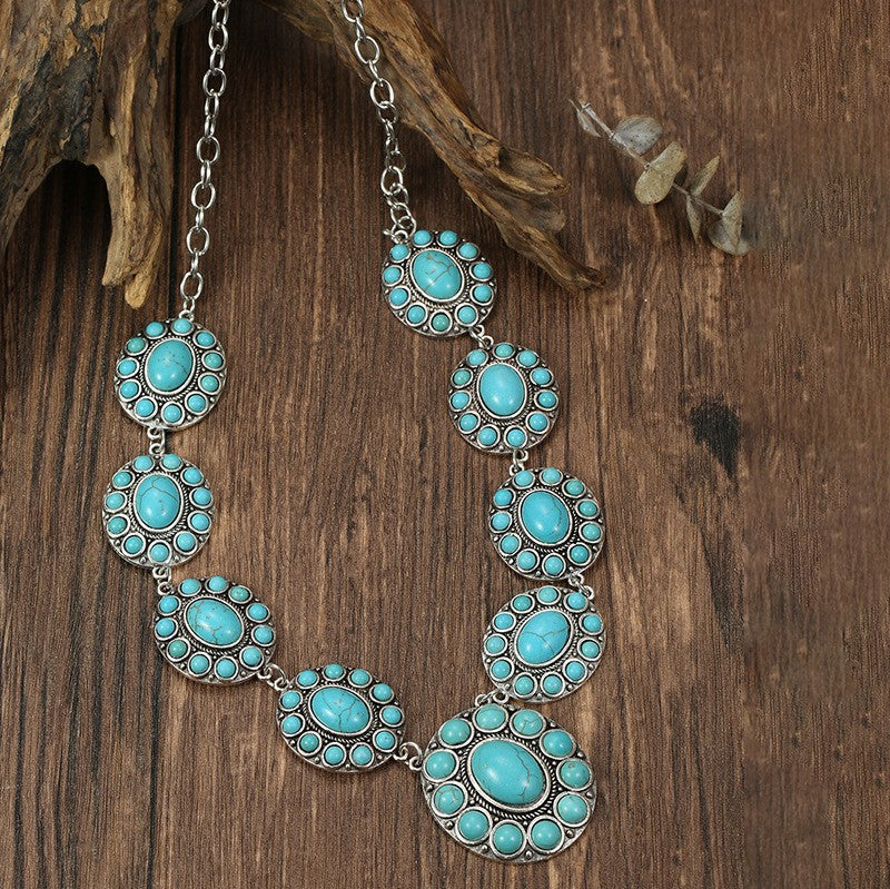 Vintage Inspired Faux Turquoise Oval Statement Necklace