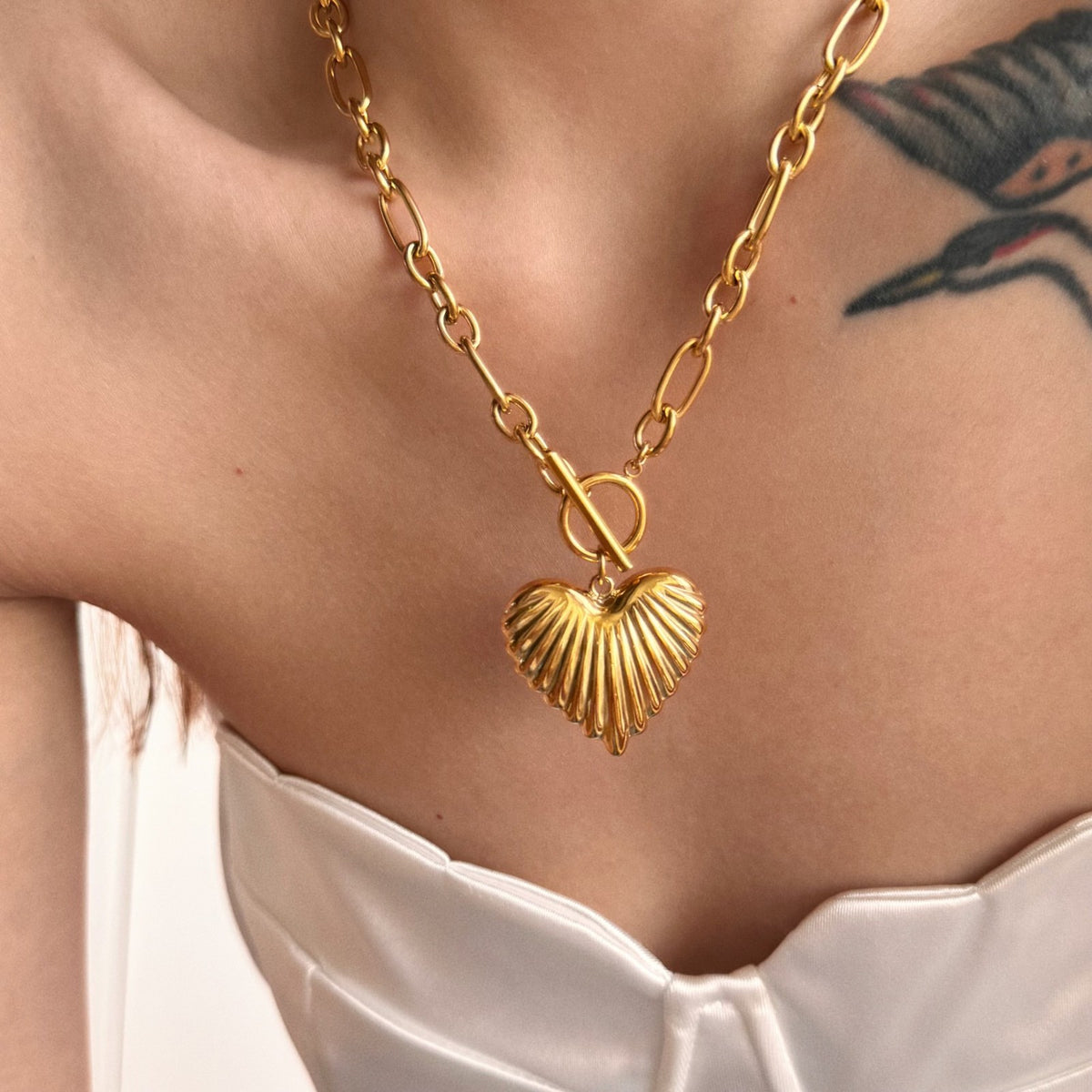 18k Textured Heart OT Toggle Necklace
