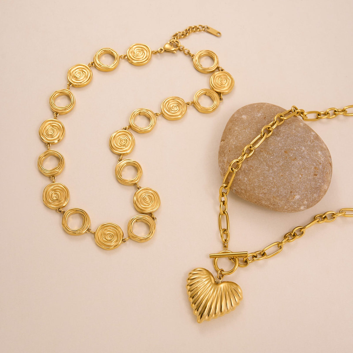 18k Textured Heart OT Toggle Necklace