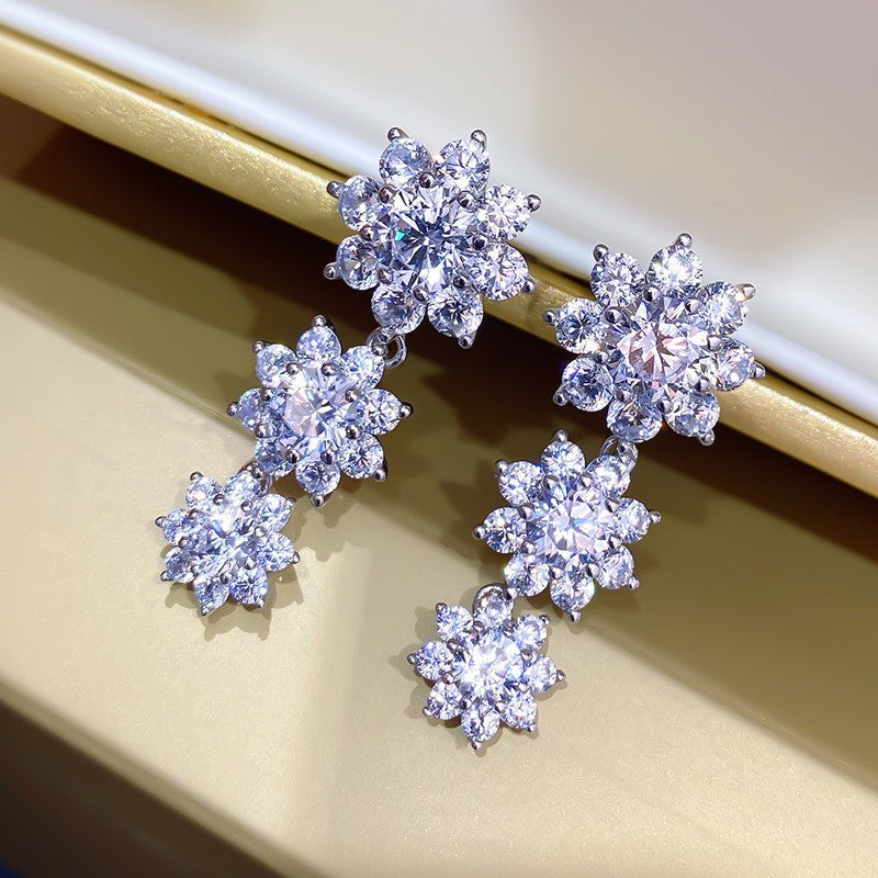 Romantic Crystal Snowflake Dangle Earrings