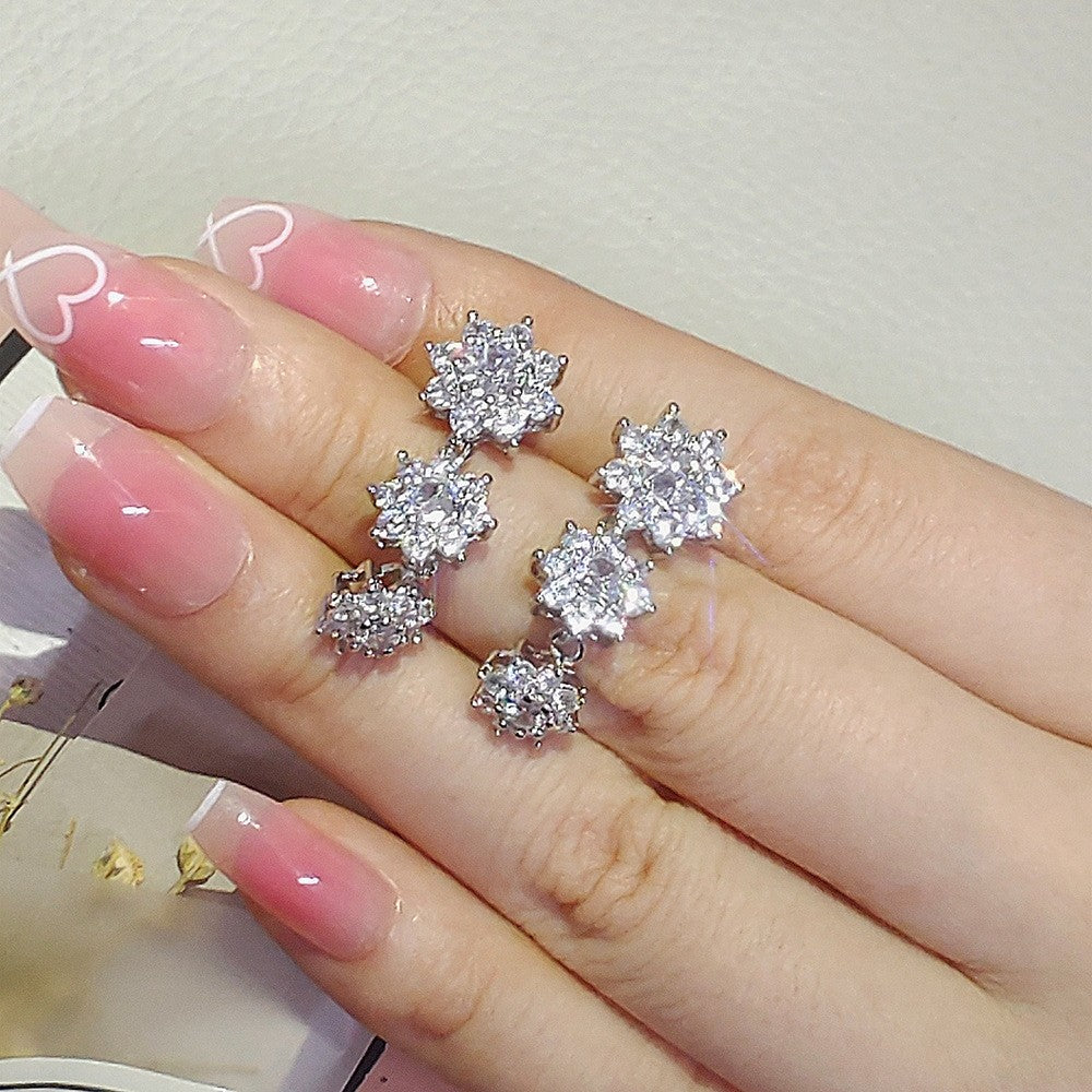 Romantic Crystal Snowflake Dangle Earrings