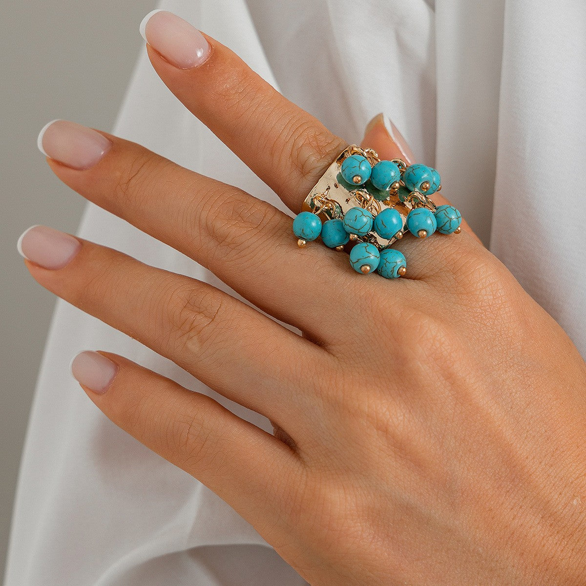Boho Vintage Faux Pearl Fringe Open Ring