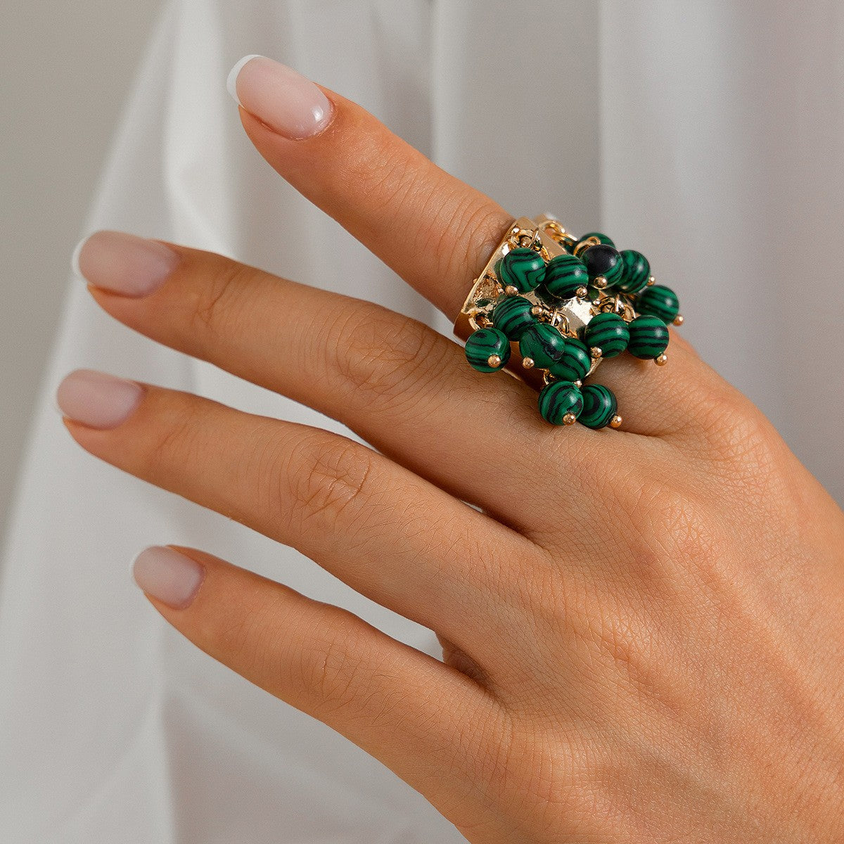 Boho Vintage Faux Pearl Fringe Open Ring