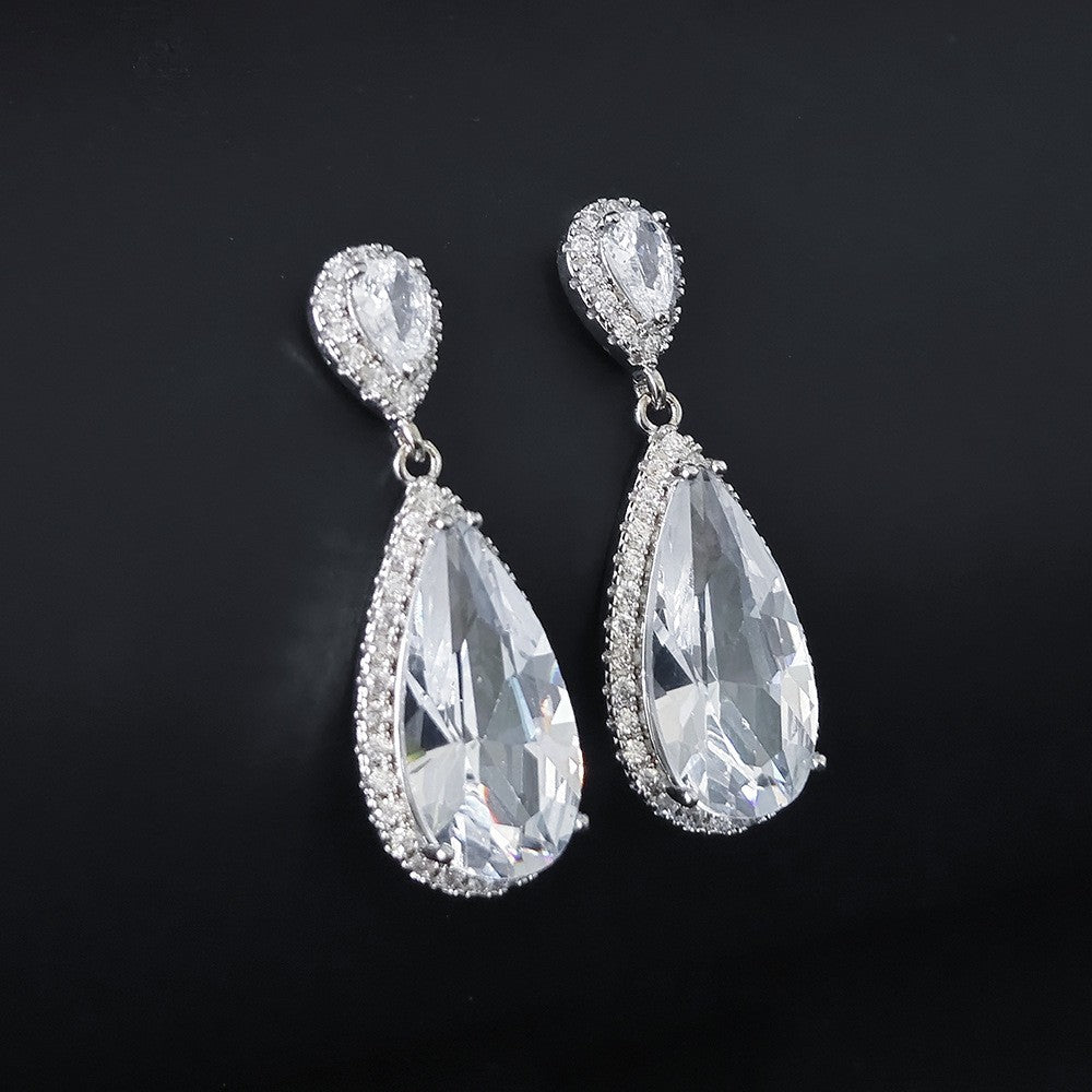 Classy Paved Teardrop Dangle Earrings