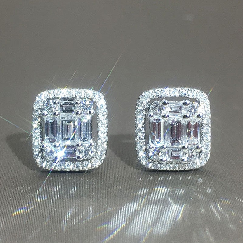 Classy Square Baguette Zirconia Stud Earrings