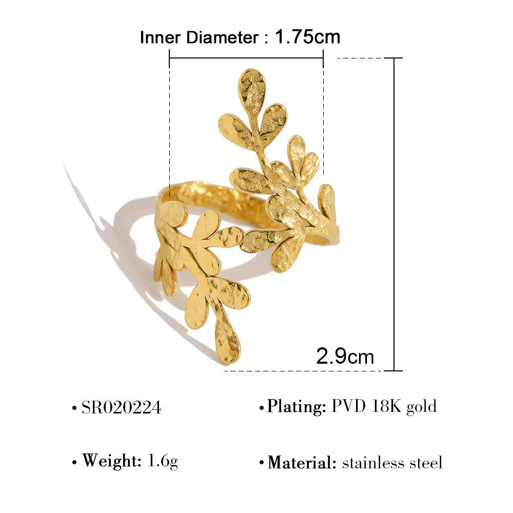 18k Dainty Rainbow Leaf Open Ring