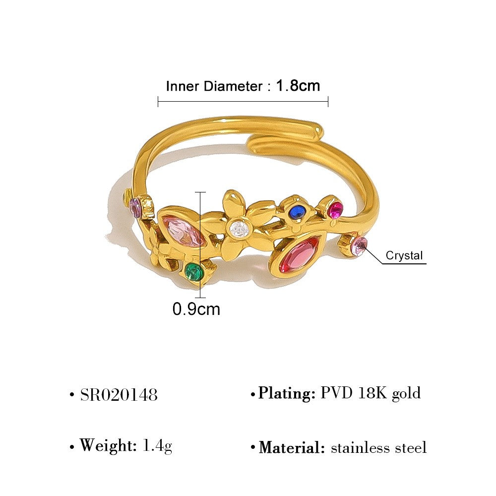 18k Dainty Rainbow Leaf Open Ring