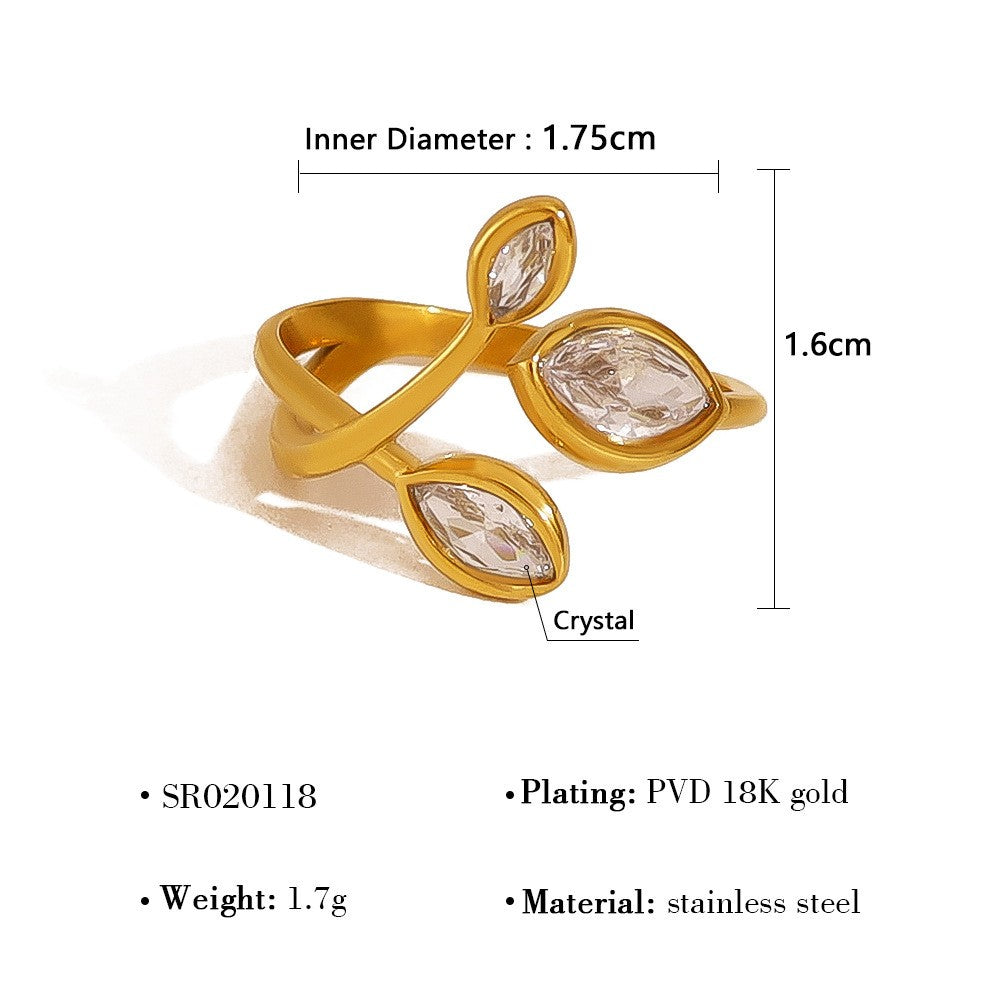 18k Dainty Rainbow Leaf Open Ring