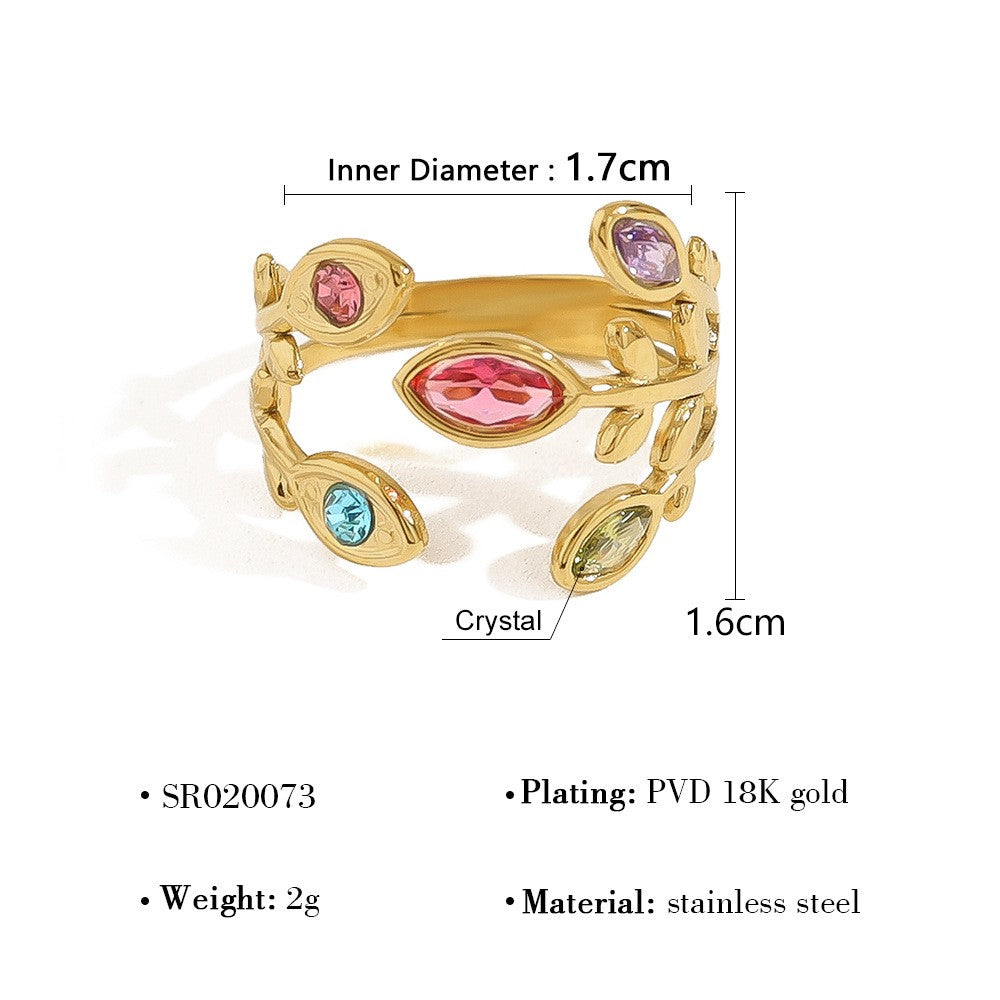 18k Dainty Rainbow Leaf Open Ring