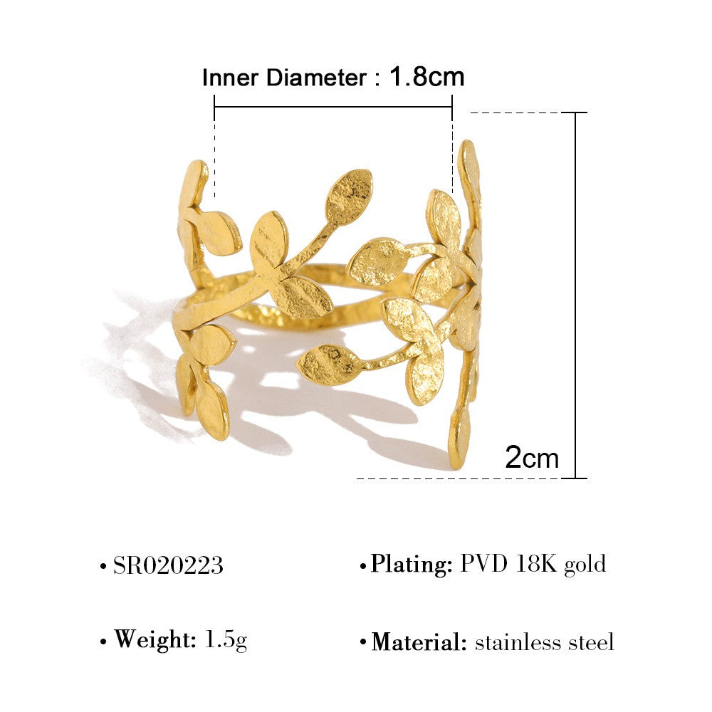 18k Dainty Rainbow Leaf Open Ring